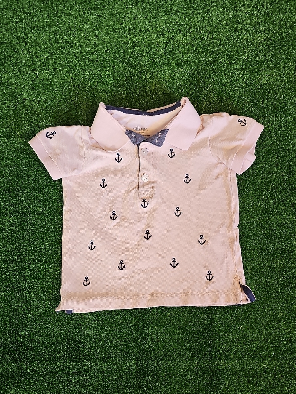 Little Me Pale Pink Polo with Navy Anchor Motif